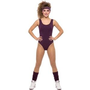 Body Wrappers VTG 80s Aerobics Thick Cotton Tank Leotard CoolMax Liner Plum AS